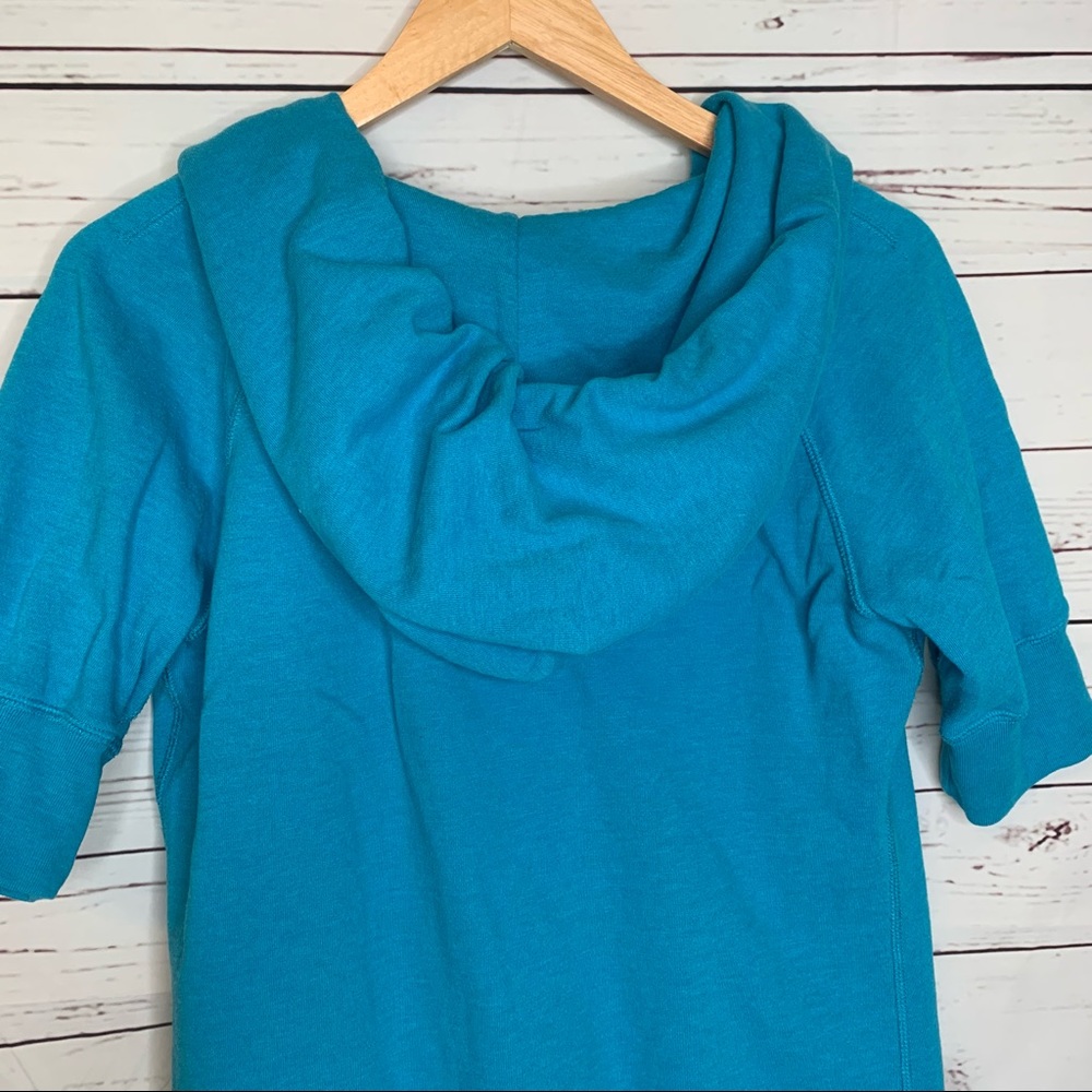 Roots | Short Sleeve V Neck Hooded Blue Sweatshirt with Front Pocket - Picture 7 of 7